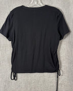 Veronica Beard Jeans Tazi Black Ruched-Side Drawstring Tee Size M — back ruched