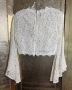 Caren Forbes White Lace Bell-Sleeve Zip-Back Top Size L — back zipper
