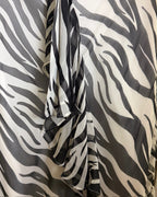 Philip DiCaprio Black and White Zebra-Print Strapless Silk Ruffle Maxi Dress Size 8 — detail front cascade ruffle