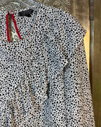 Brand and Size Tag view of Topshop Dalmatian-Print Ruffle Blouse Size US 8 (UK 12, EU 40)