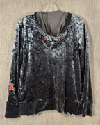 Billy T Black Floral Embroidered Velvet Zip Hoodie Size S — back