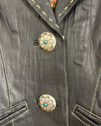 Tasha Polizzi Black Southwestern Real Leather Jacket with Paisley Lining Size M — detail buttons stitching