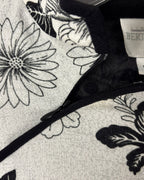 Linda Bertozzi Black and White Floral Asymmetric-Zip Mesh Top Size 1 — detail neckline zipper
