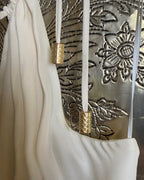 Alice & Trixie Ivory Halter High-Low Maxi Dress with Gold Hardware Size M — detail strap gold hardware
