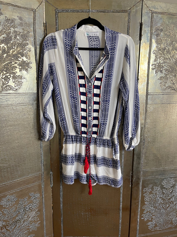 Bindu Stripe Embroidered Tassel Romper Size S photo 1