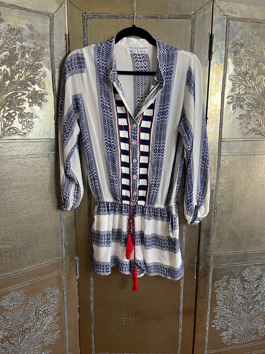 Bindu Stripe Embroidered Tassel Romper Size S photo 1