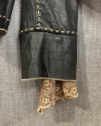 Tasha Polizzi Black Southwestern Real Leather Jacket with Paisley Lining Size M — detail cuff lace