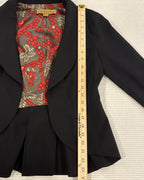 Anya Ponorovskaya Black Open-Front Blazer with Red Floral Lining Size 6 — measurement length