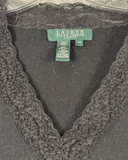 Lauren Ralph Lauren Petite Black Beaded Lace-Trim Silk-Cashmere V-Neck Sweater Size P/L — tag brand size material country