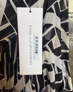 Diane von Furstenberg Lorah Black and White Geometric Silk Cowl-Neck Dress Size 4 — tag hangtag barcode