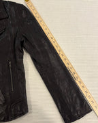 June Black Tonal Camouflage Leather Biker Jacket Size M — measurement sleeve