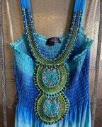 Hale Bob Blue Tie Dye Beaded Neckline Dress Size S