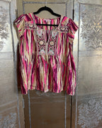 Calypso St Barth Pink Striped Embroidered Blouse Size S photo 2