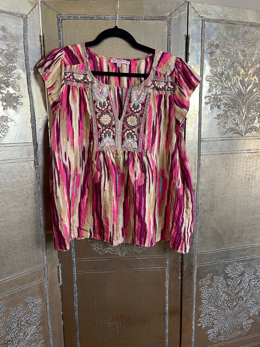 Calypso St Barth Pink Striped Embroidered Blouse Size S photo 2