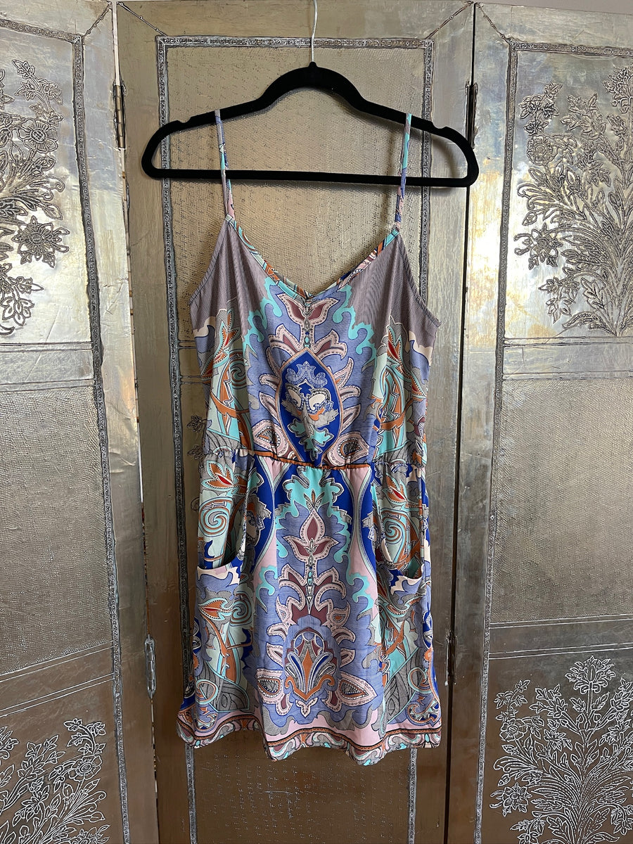 Glam Gray Purple Print Slip Dress Size S photo 1