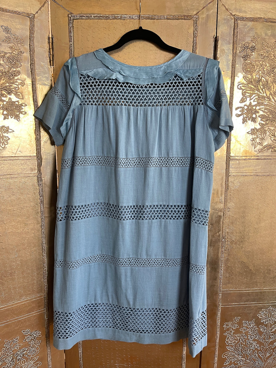 Cynthia Rowley Blue Gray Lace Panel Shift Dress Size M photo 1