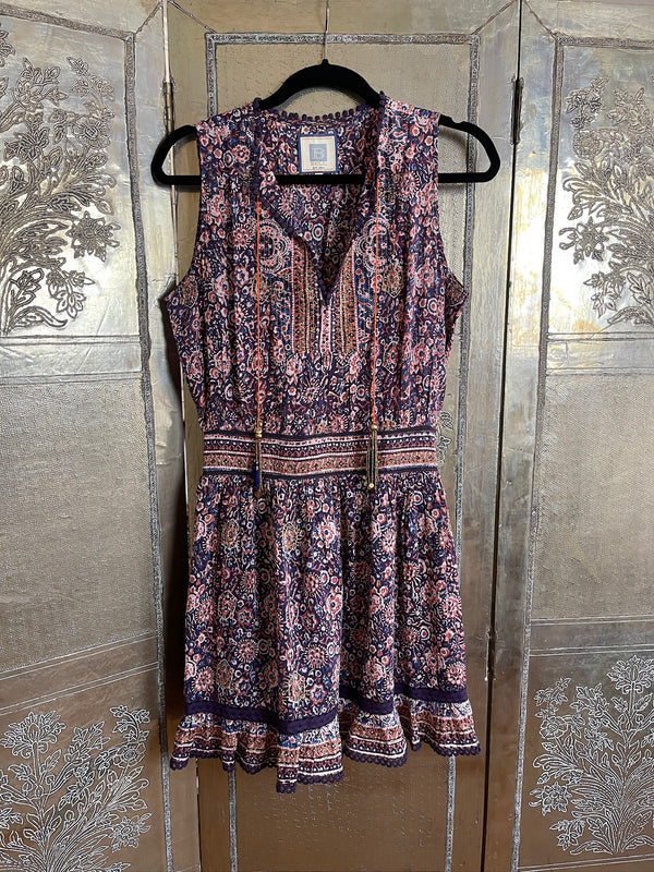 Bebe Navy Paisley Sleeveless Tie Dress Size M photo 1