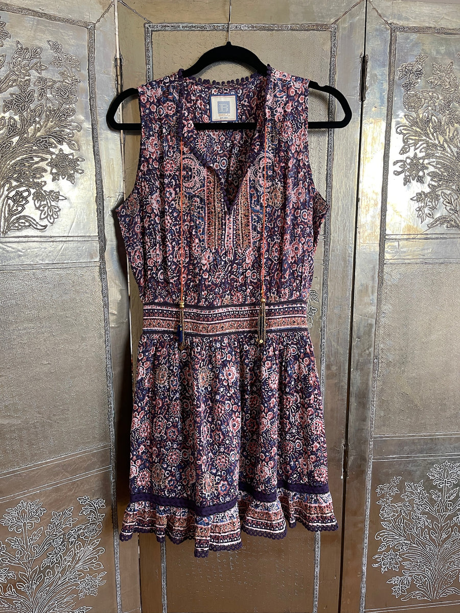 Bebe Navy Paisley Sleeveless Tie Dress Size M photo 1