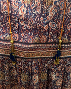 Bell Navy Paisley Ruffle Shoulder Sleeveless Tie Dress  Embroidery and Tassels. Size M
