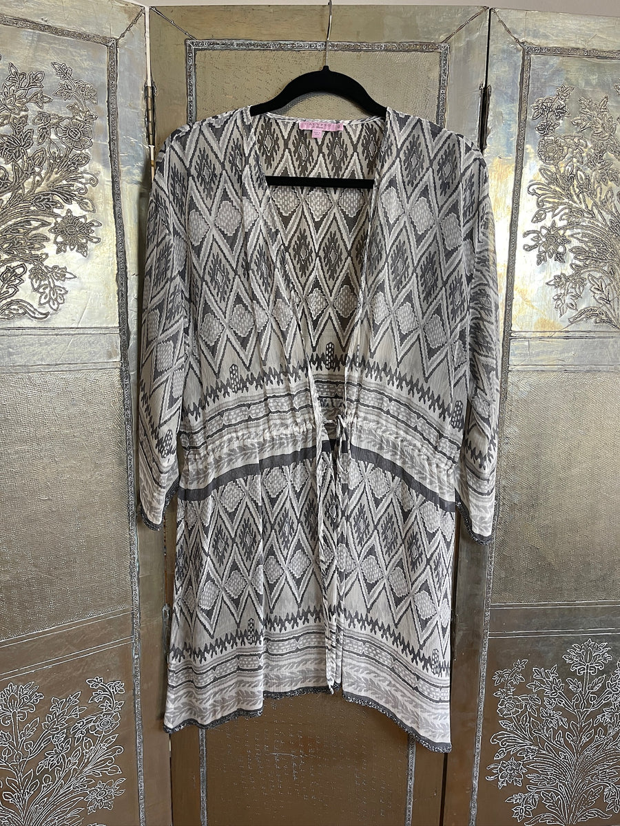 Calypso St Barth Gray White Ikat Beaded Hem Tunic Size 0 photo 2