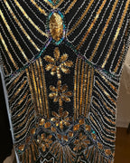 Metme Sequined Beaded V Neck Dress with Fringe Size Medium
