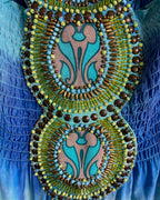 Hale Bob Blue Tie Dye Beaded Neckline Dress Size S