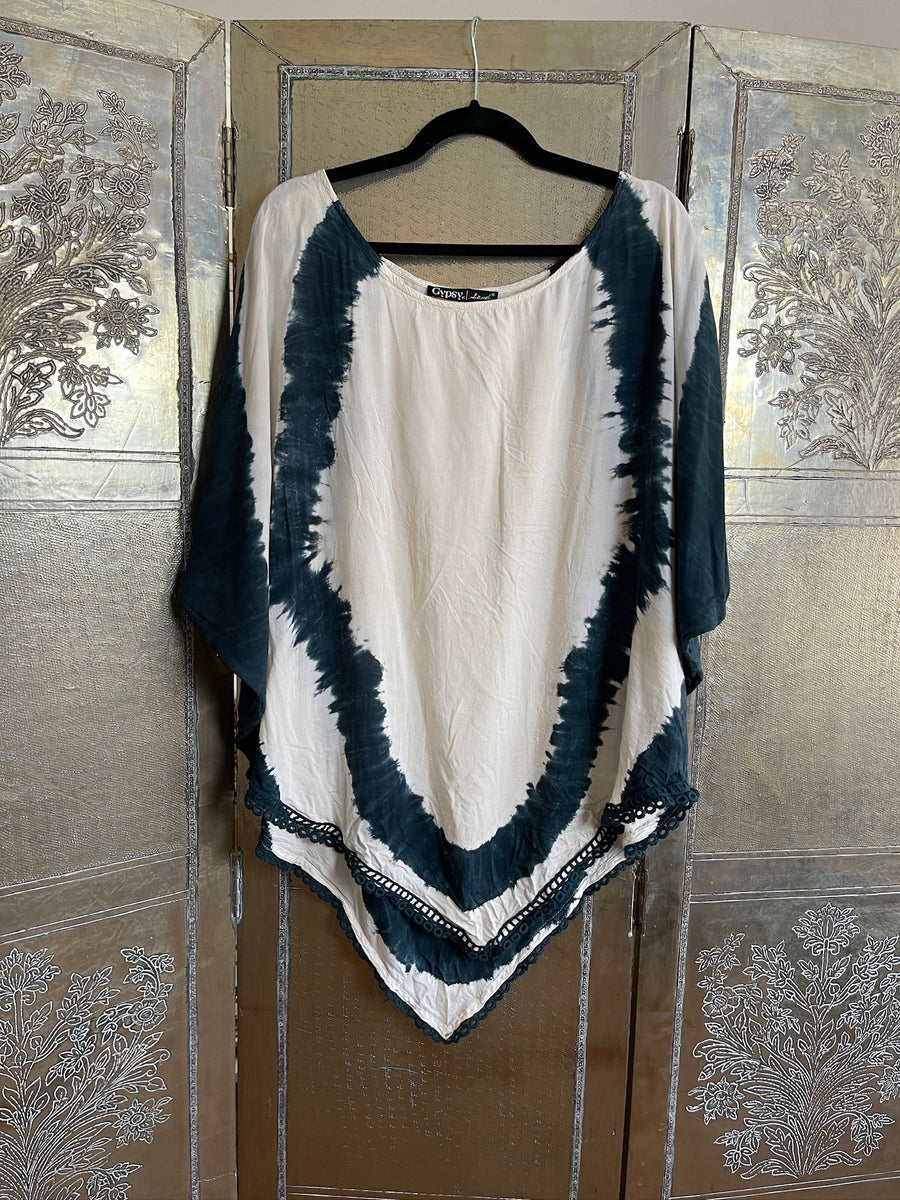 Gypsy 05 Teal White Tie Dye Poncho Kaftan photo 2