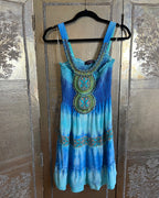 Hale Bob Blue Tie Dye Beaded Neckline Dress Size S photo 2