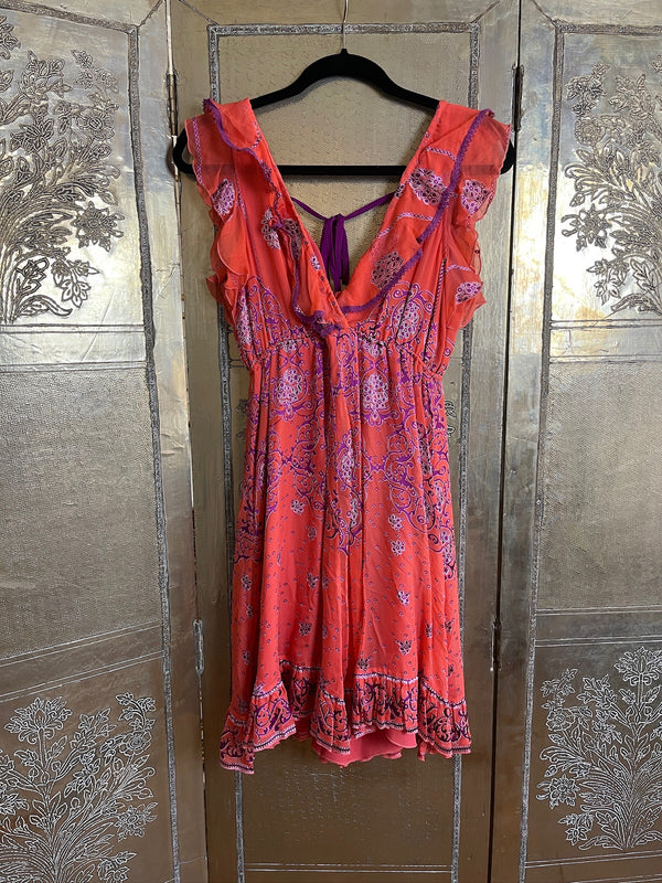 Hale Bob Coral Orange Beaded Bohemian Mini Dress Size S photo 1