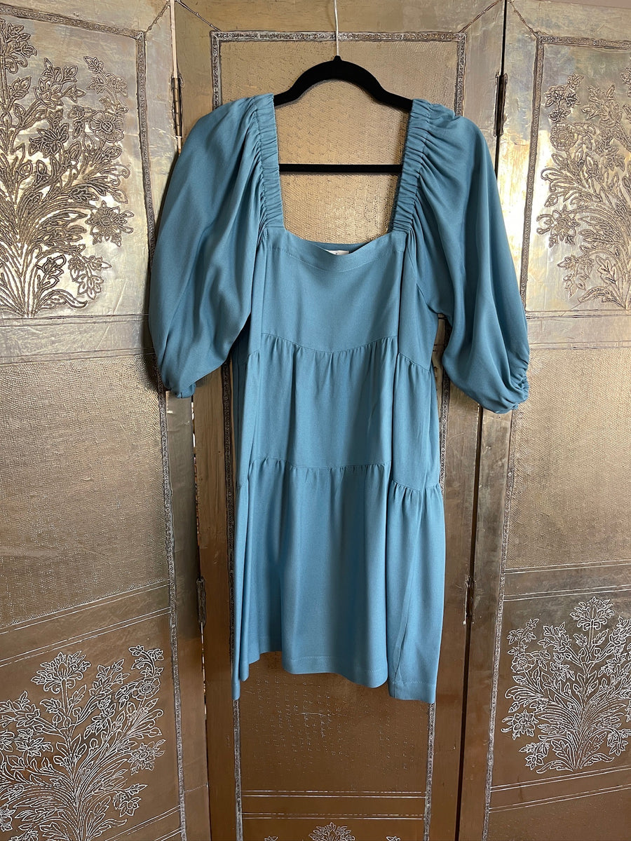 Hunter and Brown Blue Tiered Puff Sleeve Mini Dress photo 1