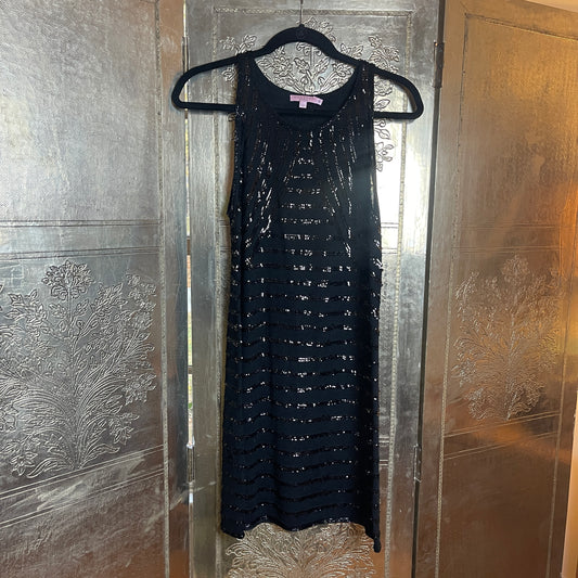 Calypso St Barth Black Sequined Sleeveless Knit Dress Art Deco Pattern Size Small