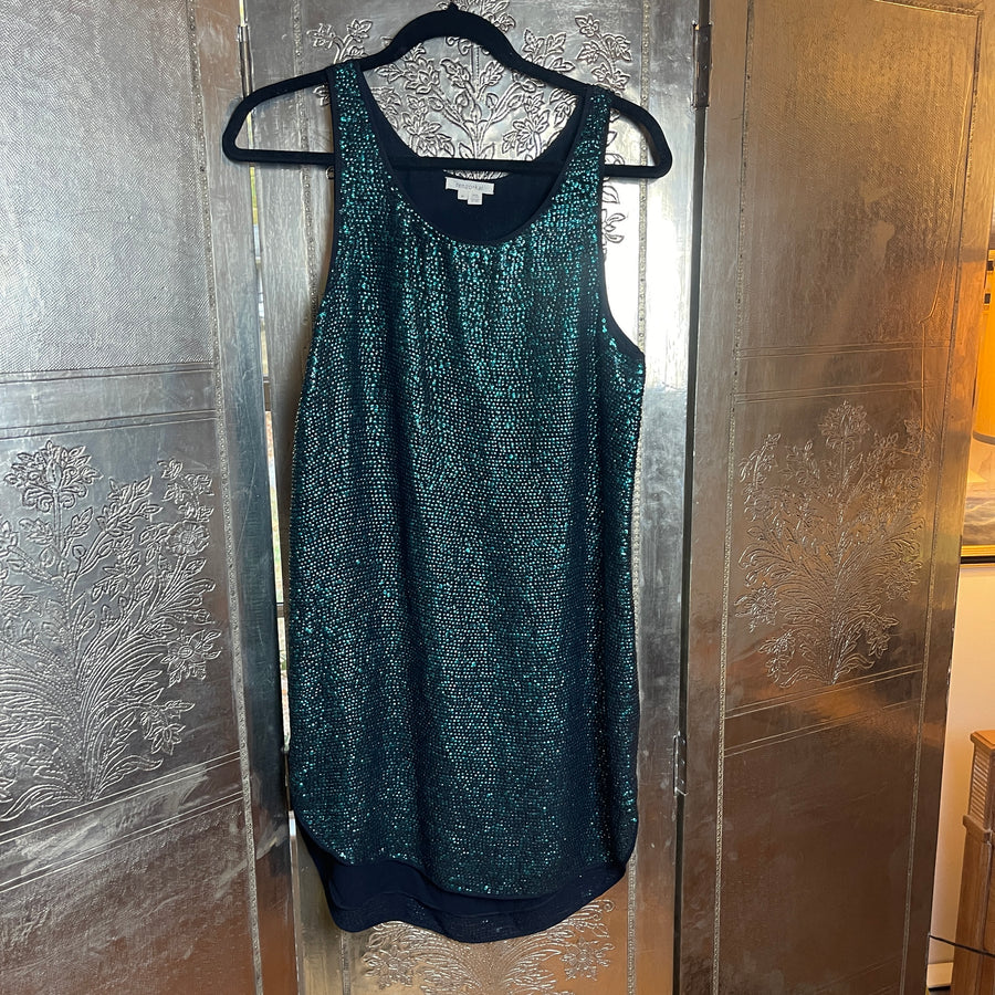 Renzo+Kai for Calypso St Barth sequined teal/black sleeveless cocktail shift dress dress Size Medium