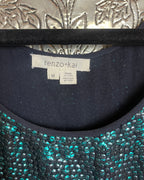 Renzo+Kai for Calypso St Barth sequined teal/black sleeveless cocktail shift dress dress Size Medium