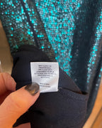 Renzo+Kai for Calypso St Barth sequined teal/black sleeveless cocktail shift dress dress Size Medium