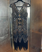 Metme Sequined Beaded V Neck Dress with Fringe Size Medium