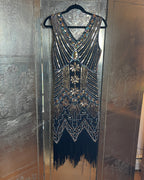 Metme Sequined Beaded V Neck Dress with Fringe Size Medium