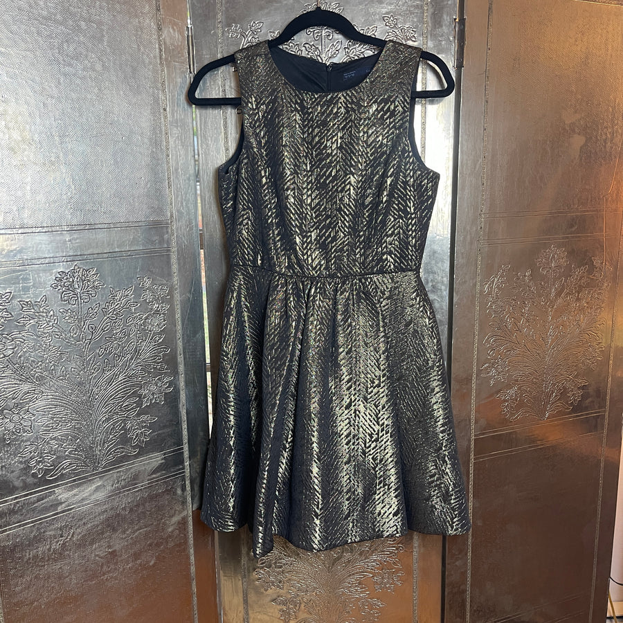Zara Basic Gold & Black Metallic Pattern Sleeveless Cocktail Dress Size Medium