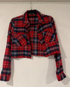 Double Zero Cotton Flannel Cropped Plaid Shirt Size Medium