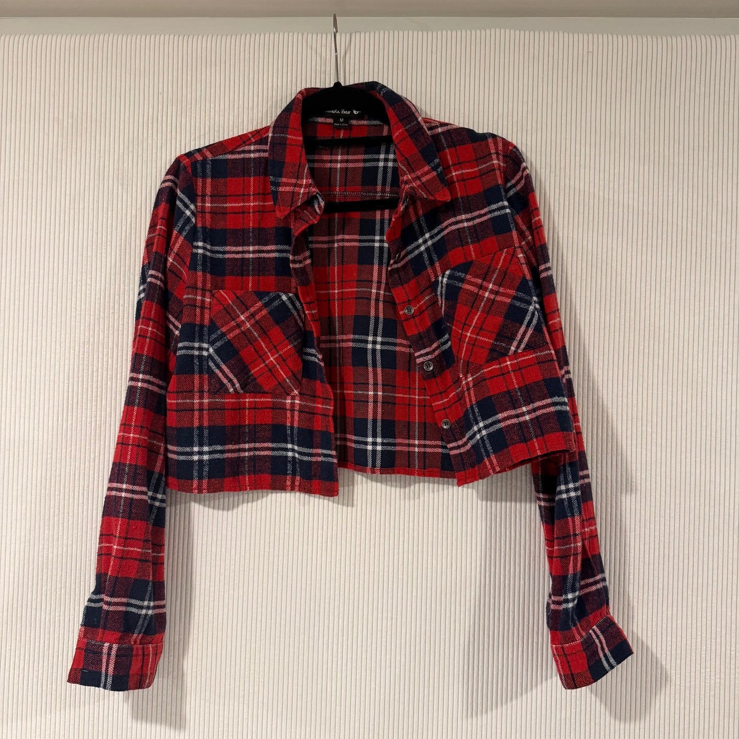 Double Zero Cotton Flannel Cropped Plaid Shirt Size Medium