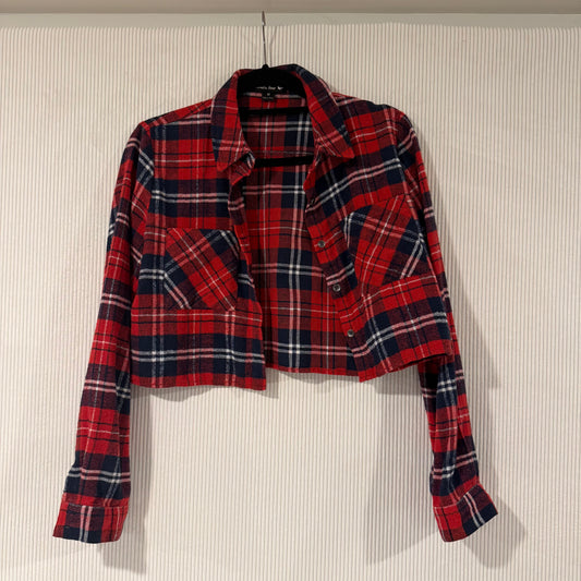Double Zero Cotton Flannel Cropped Plaid Shirt Size Medium