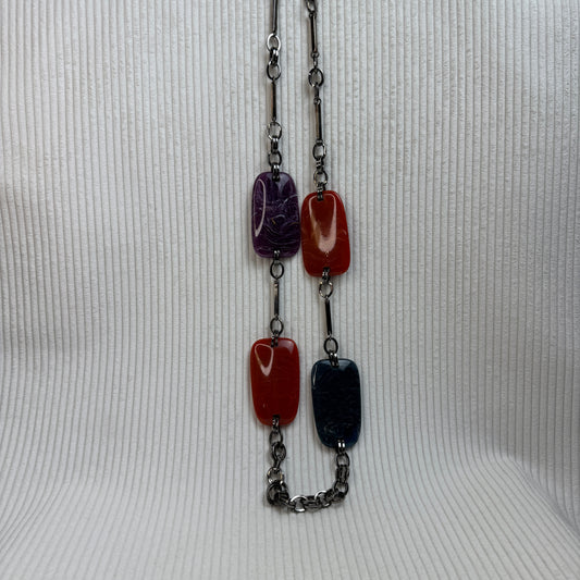 Chunky Multicolor Resin and Metal Chain Necklace