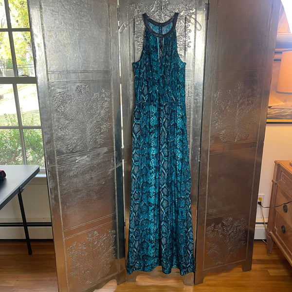 Alice & Trixie Blue Snake Print Halter Maxi Dress Size M - front view