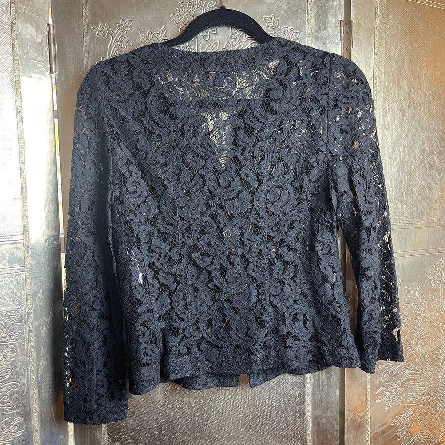 Basler Black Lace Studded Zip Jacket - front view