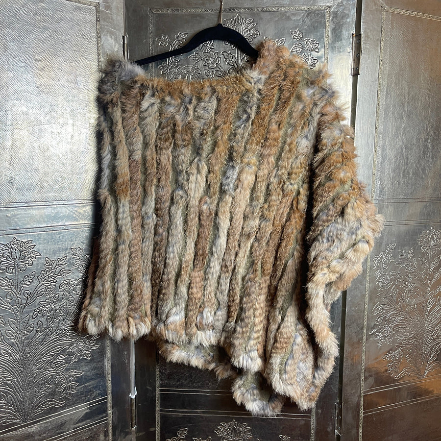 Love Token Knitted Rabbit Fur Poncho - front view