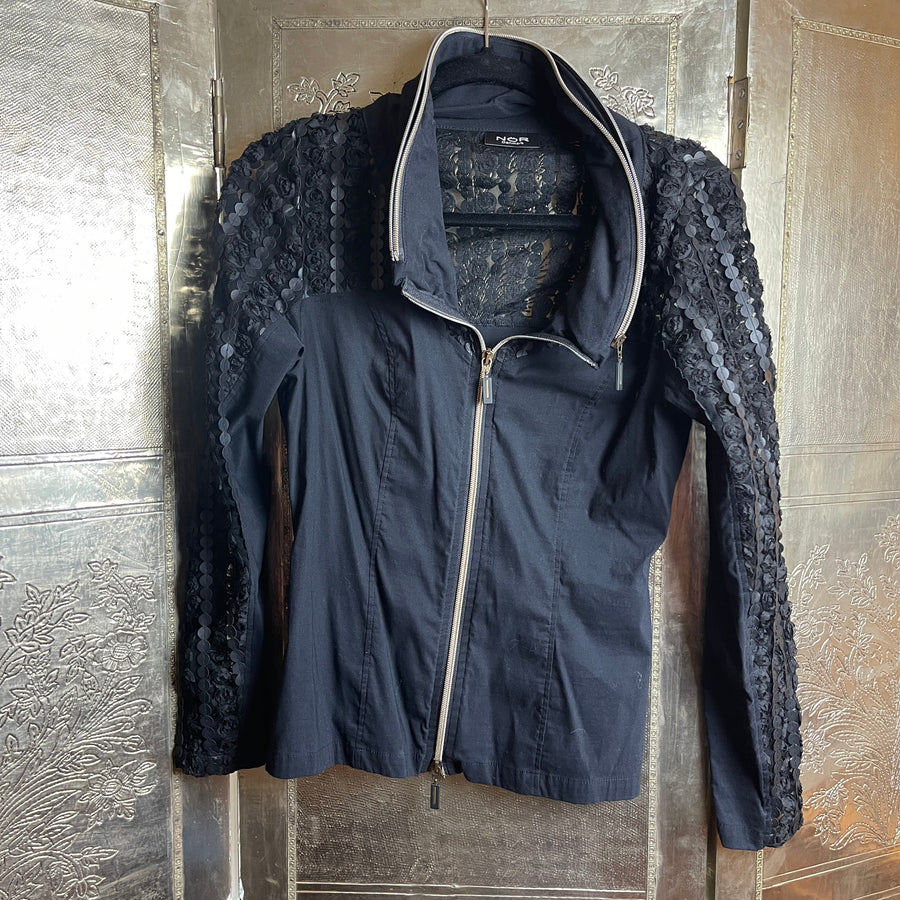 NOR Denmark Sequin Sleeve Lace Back Zip Jacket Size 1 - front view