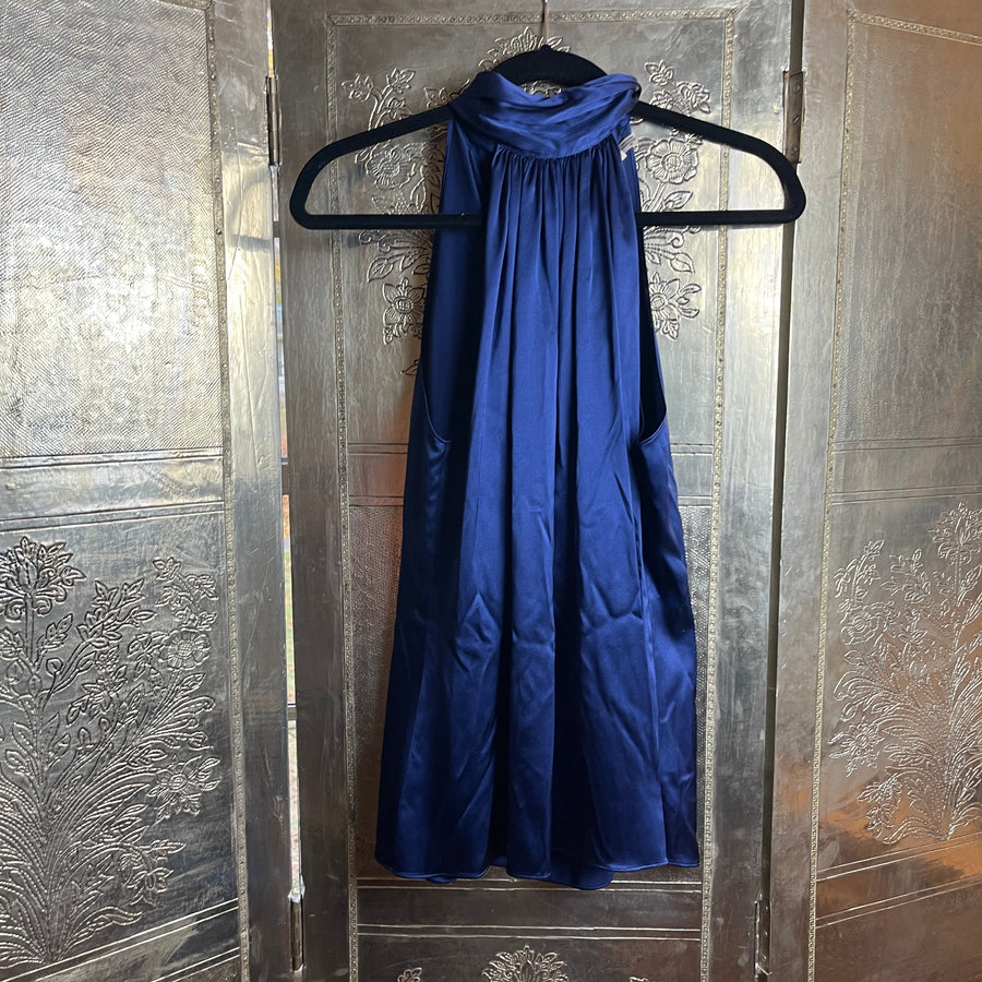 Ramy Brook Blue Silk Satin Halter Top Size M - back view