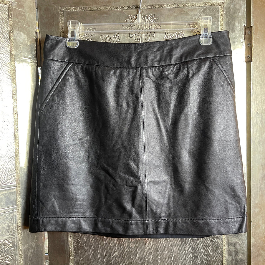 Trina Turk Black Leather Mini Skirt Size 8 - front view