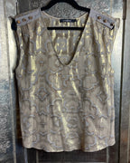 Alice & Trixie Metallic Gold Sleeveless Silk Blouse Size S - front view