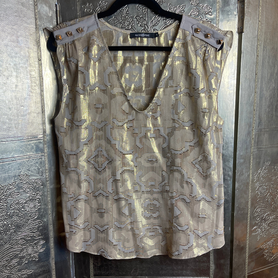 Alice & Trixie Metallic Gold Sleeveless Silk Blouse Size S - front view