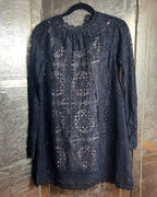 Temperley London Black Lace Long-Sleeve Mini Dress Size UK 8 (US 4) - front view